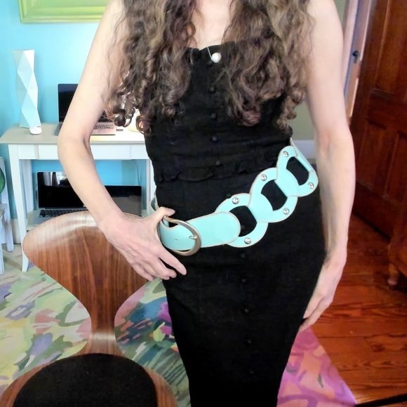 Linea Pelle Aqua Wide Silver Buckle Waist or Hip Belt Size S - Picture 4 of 4